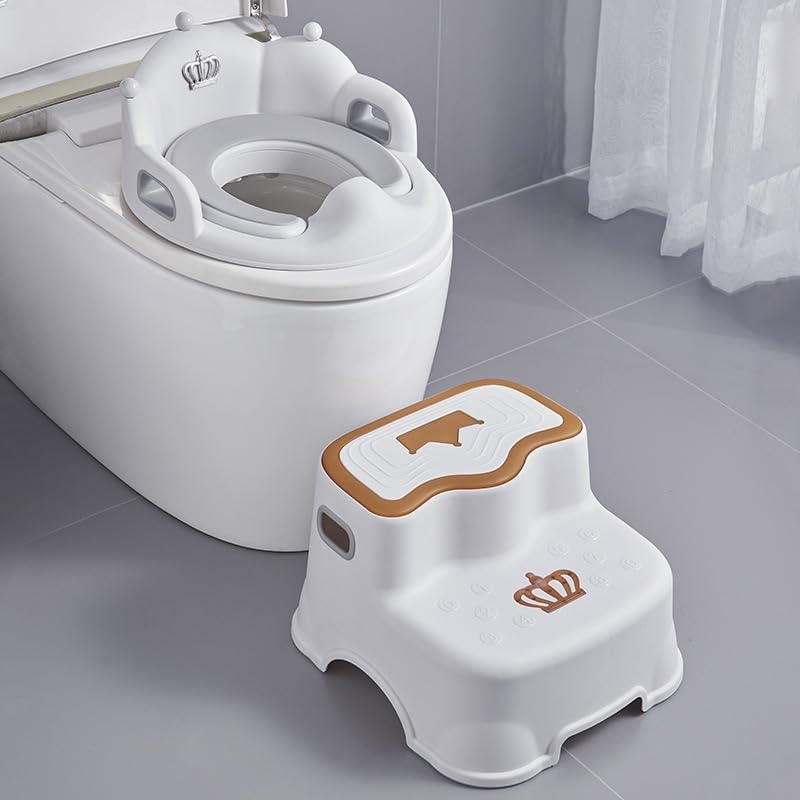 グレー 子供用補助便座 トイレトレーニング おまる 取っ手付き PP+PVC素材 飛び散り防止 滑り止め 便座+ステップセット