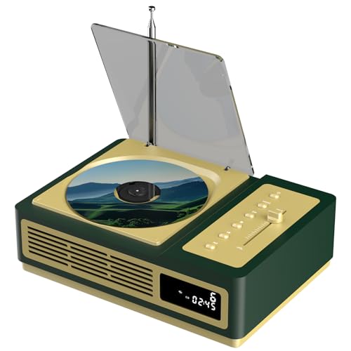 Thinkya Bluetooth対応CDプレーヤー 2.1CHステレオスピーカー内蔵 FMラジオ/USB/AUX/光ケーブル接続 卓上型 グリーンゴールド