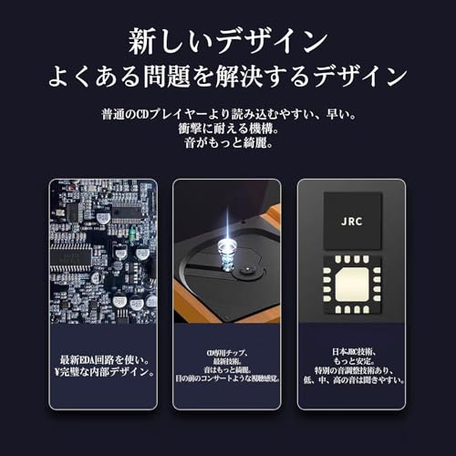 THINKYA 充電式CDプレーヤー Bluetooth対応 ステレオスピーカー内蔵 卓上型 白色
