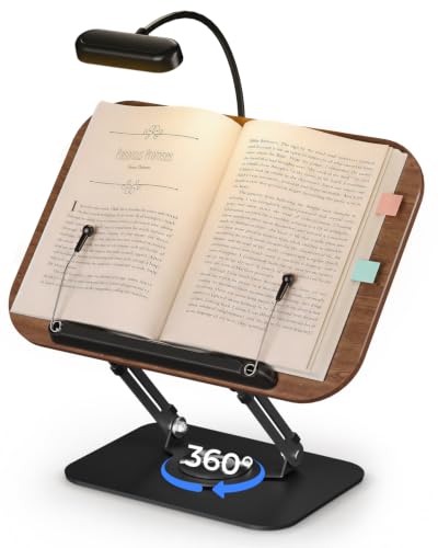 JP-R51L viozon 読書台 書見台 360度回転 無段階高さ調節 折りたたみ 厚本対応 スチール台座 MDF天板 ダークウッド 内蔵ライト