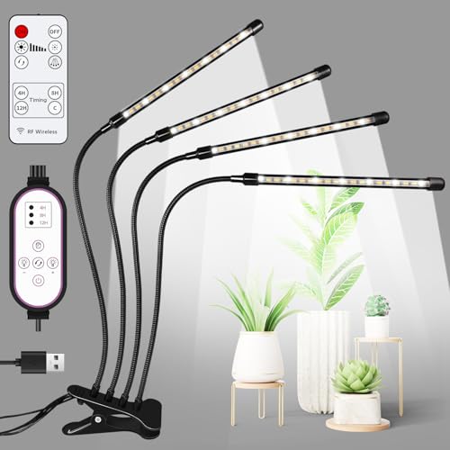 CHAMCHOI 植物育成ライト LED 4ヘッド クリップ式 リモコン タイマー USB給電 観葉植物 多肉 水耕栽培