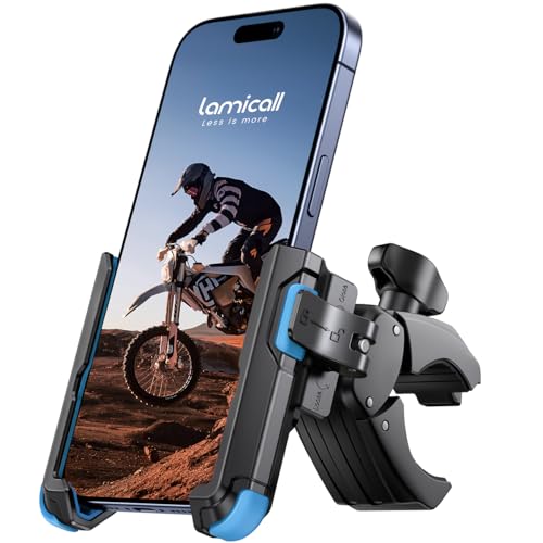15-40mm対応 Lamicall 自転車用スマホホルダー ABS+ステンレス製 360度回転 片手着脱 落下防止 4.7-7インチ iPhone/Android対応 ブルー