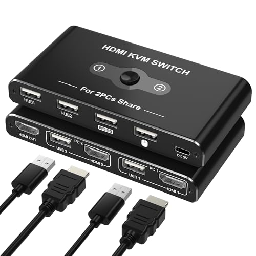 HDMI KVM切替器 2台PC共用 4K@60Hz出力 USBキーボード・マウス・プリンター接続 1モニター共有